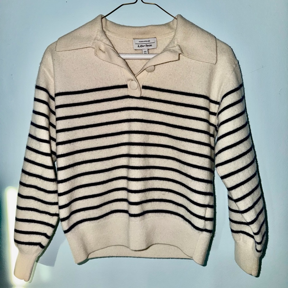 & Other Stories Cream and Navy Striped Sweater
